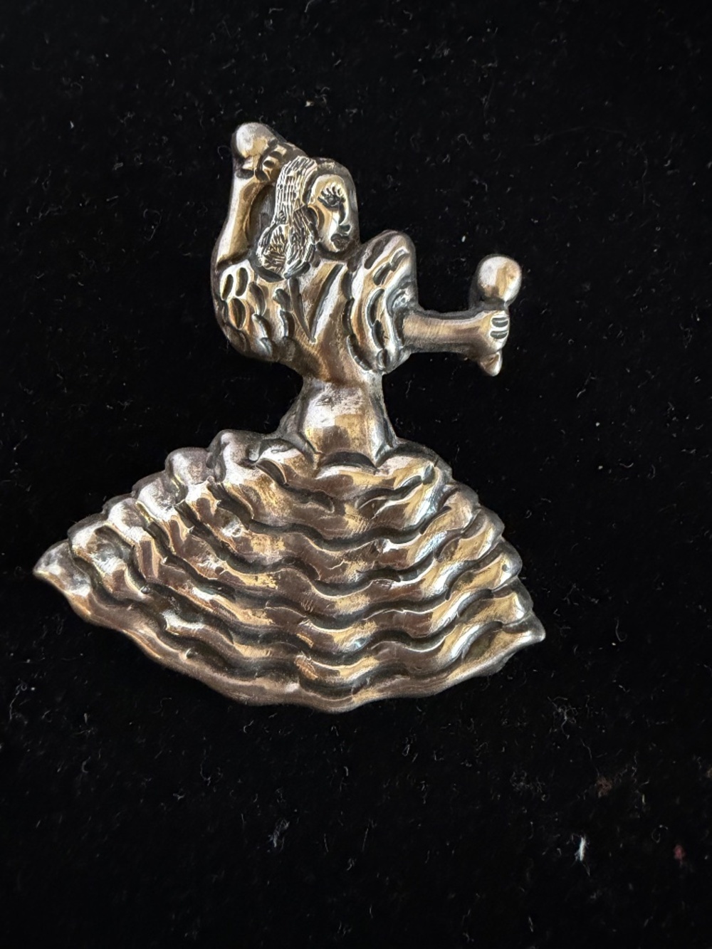 Vintage Mexican Silver Flamenco Lady with Maracas Brooch